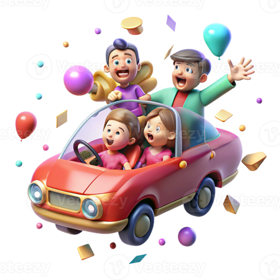 elegant vintage Family Flying Car Cutout for Travel Illustrations high quality png