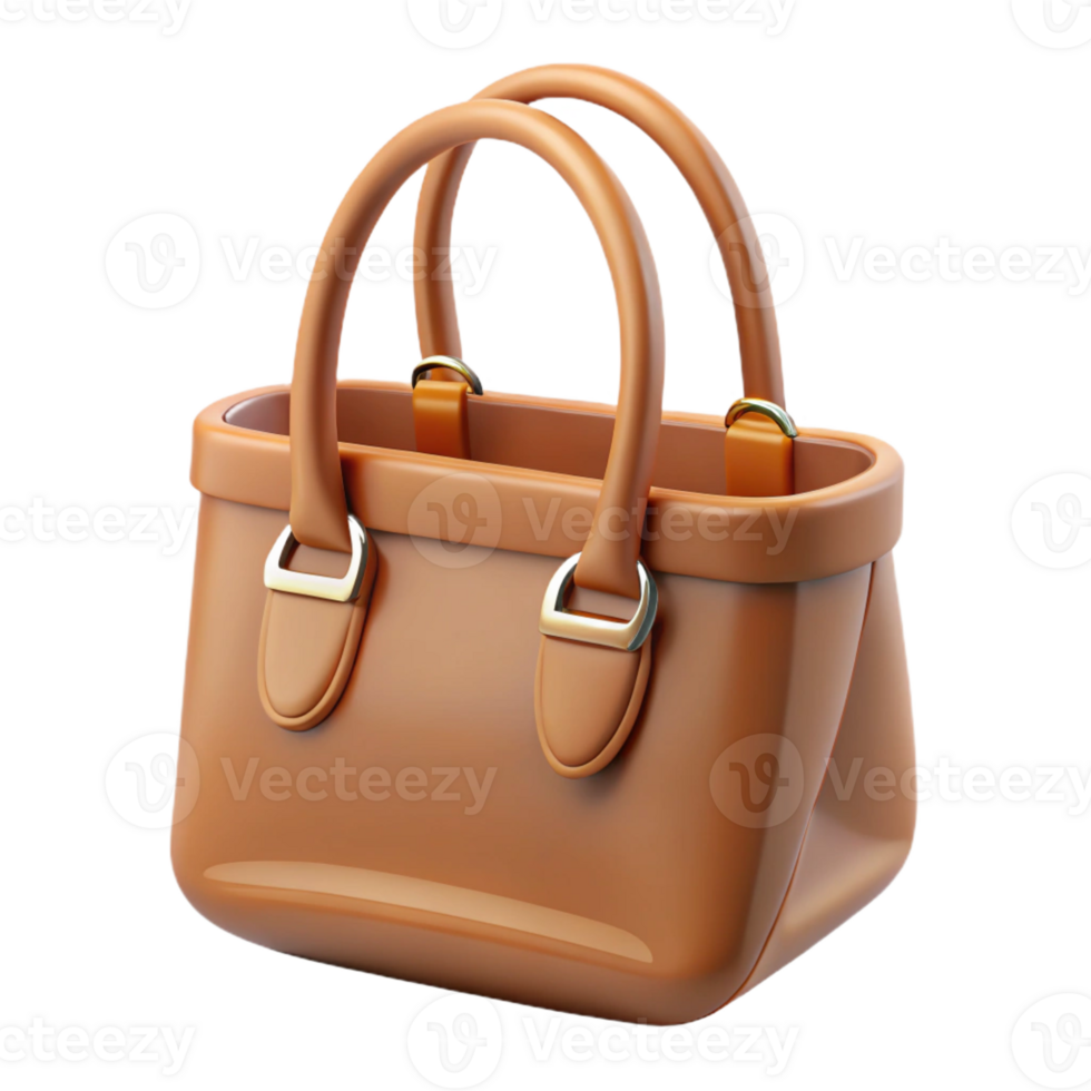 elegant minimalist Leather handbag, brown, tote style, 4K png