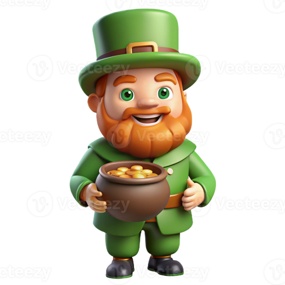 magnificent traditional Leprechaun, mischievous and bearded, holding a pot of gold, professional png