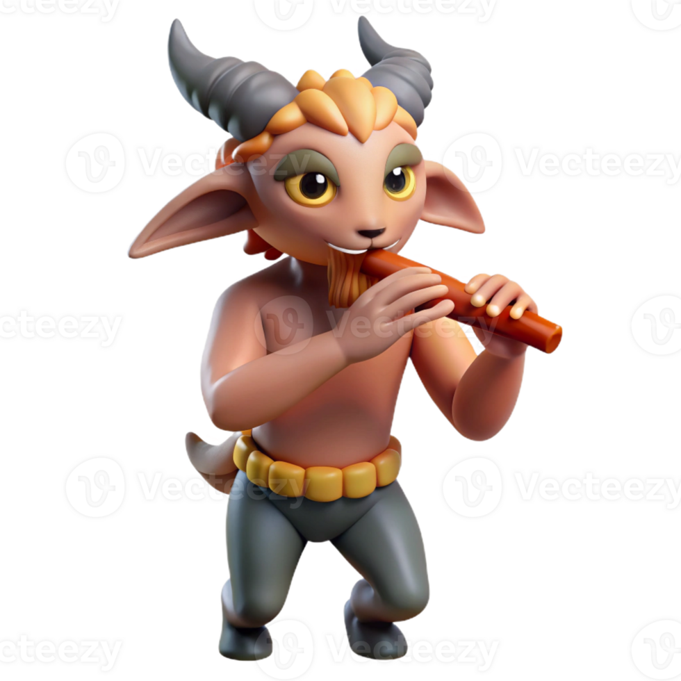 magnificent rustic A playful, mischievous satyr with goat legs and pointed ears, playing a pan flute in a sun-drenched forest glade, lit by dappled sunlight. Impressionist style genuine png