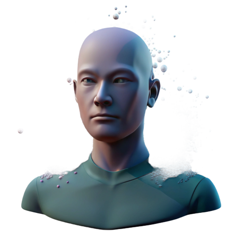 wonderful creative Portrait of a person dissolving into particles, ethereal, fading lighting, surrealist style professional png