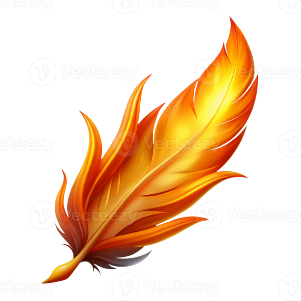vibrant traditional Phoenix feather, burning brightly, high quality png
