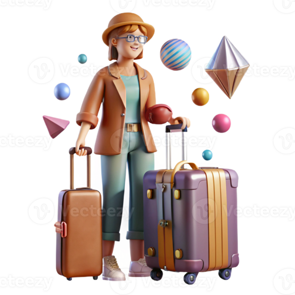 serene traditional Fashion Model with Luggage Isolated for Travel Concepts original png