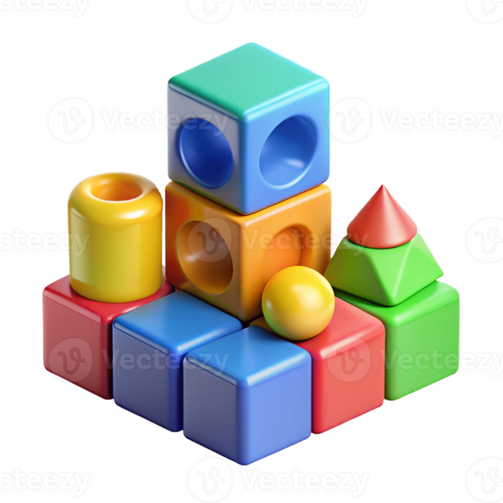 dramatic minimalist Building blocks, colorful, various shapes, authentic png