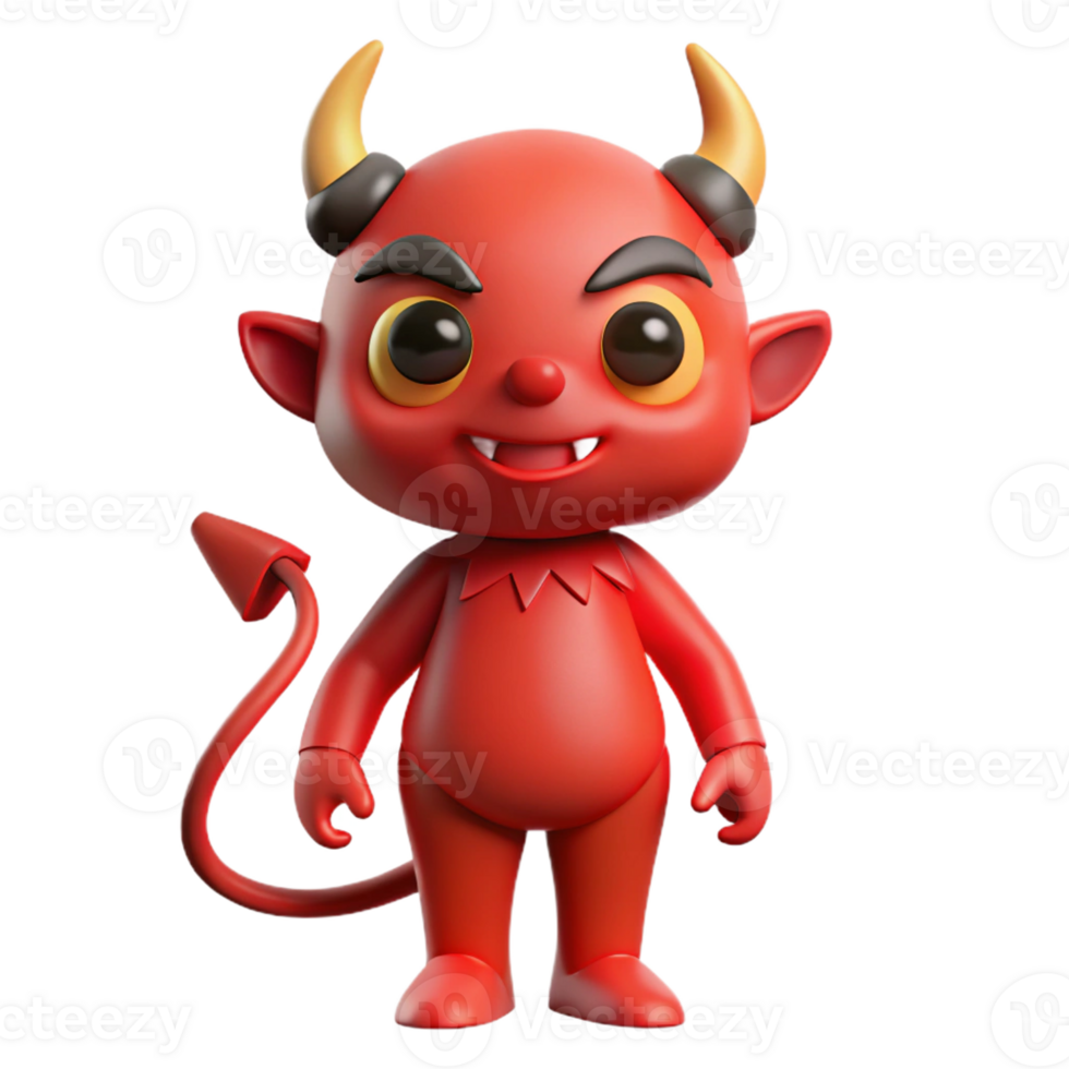 impressive minimalist Single, cartoon devil, red skin, horns and tail authentic png