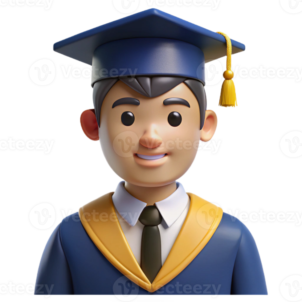elegant contemporary Graduate student in cap and gown, high resolution png
