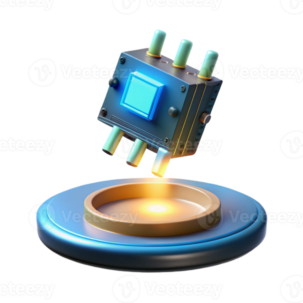 dramatic abstract A single, glowing circuit board component, levitating in mid-air, illuminated by a spotlight, in a product photography style genuine png