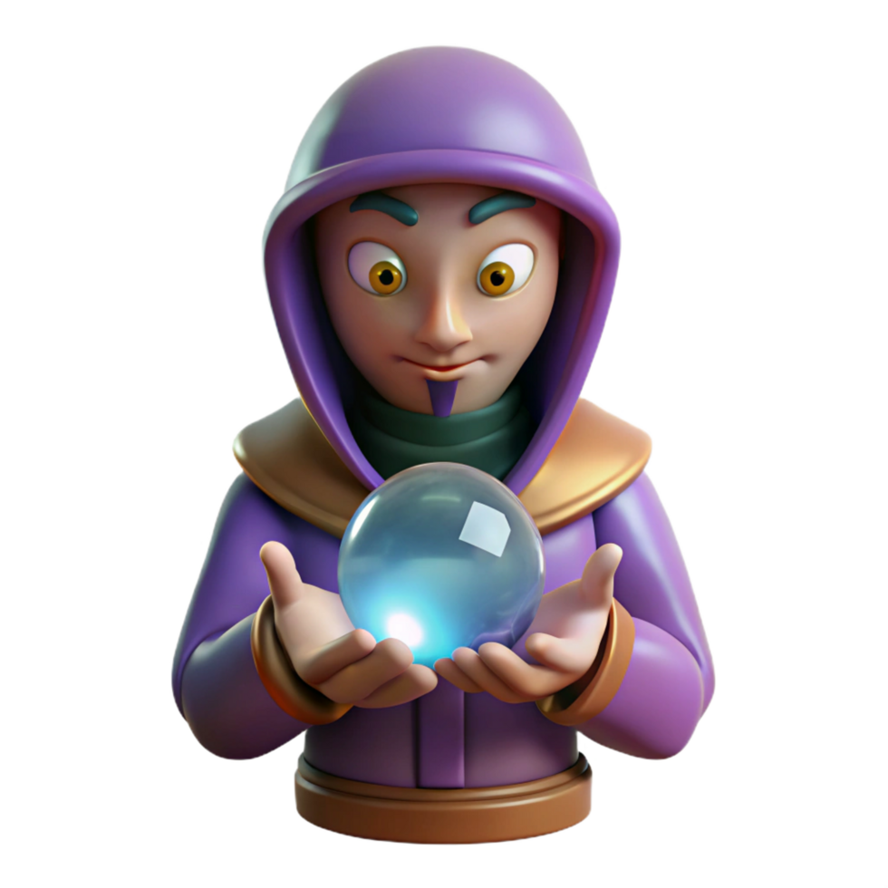 impressive minimalist A mysterious fortune teller with glowing eyes and a crystal ball, dimly lit, occult style 4K png