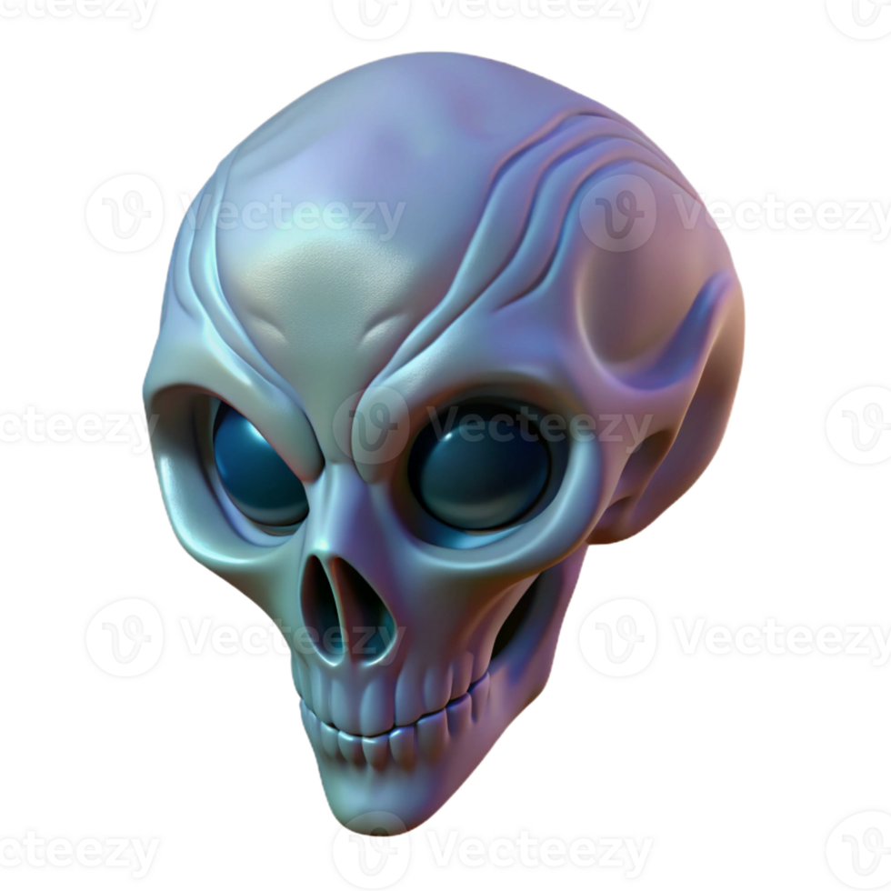 extraordinary creative Alien skull, elongated shape, bony ridges premium png