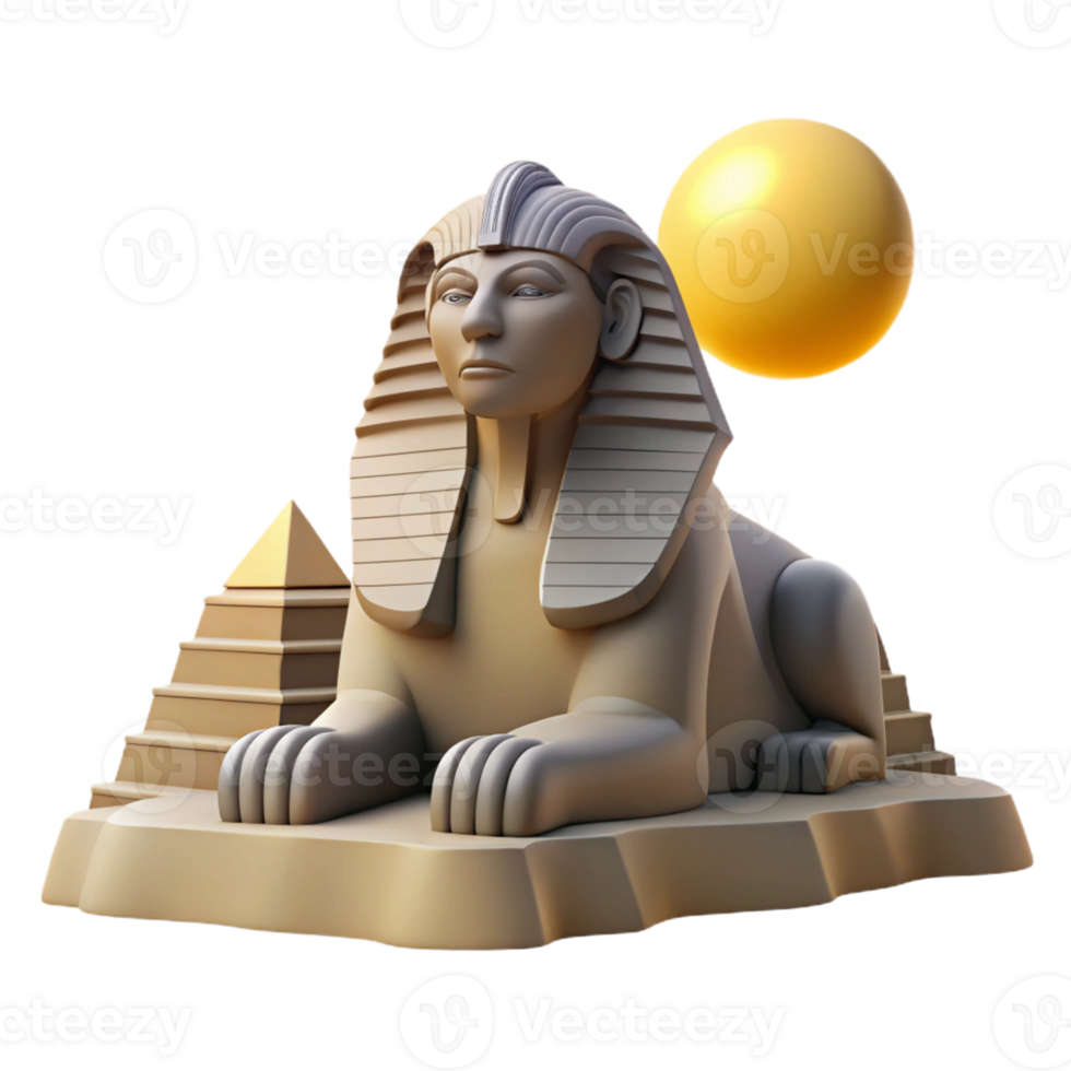 serene modern A stoic sphinx, carved from obsidian, gazing across a vast desert landscape under a scorching midday sun, in a stylized, Art Deco style 4K png