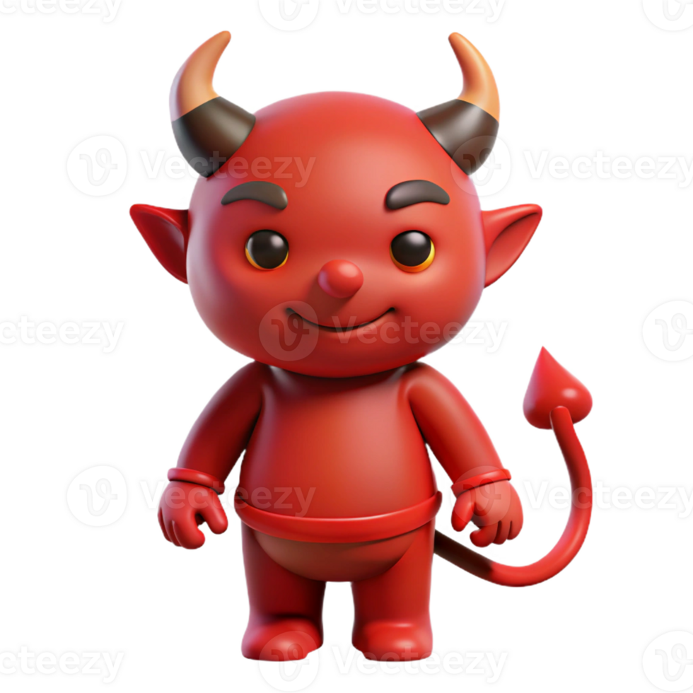 serene artistic Single, cartoon devil, red skin, horns and tail original png
