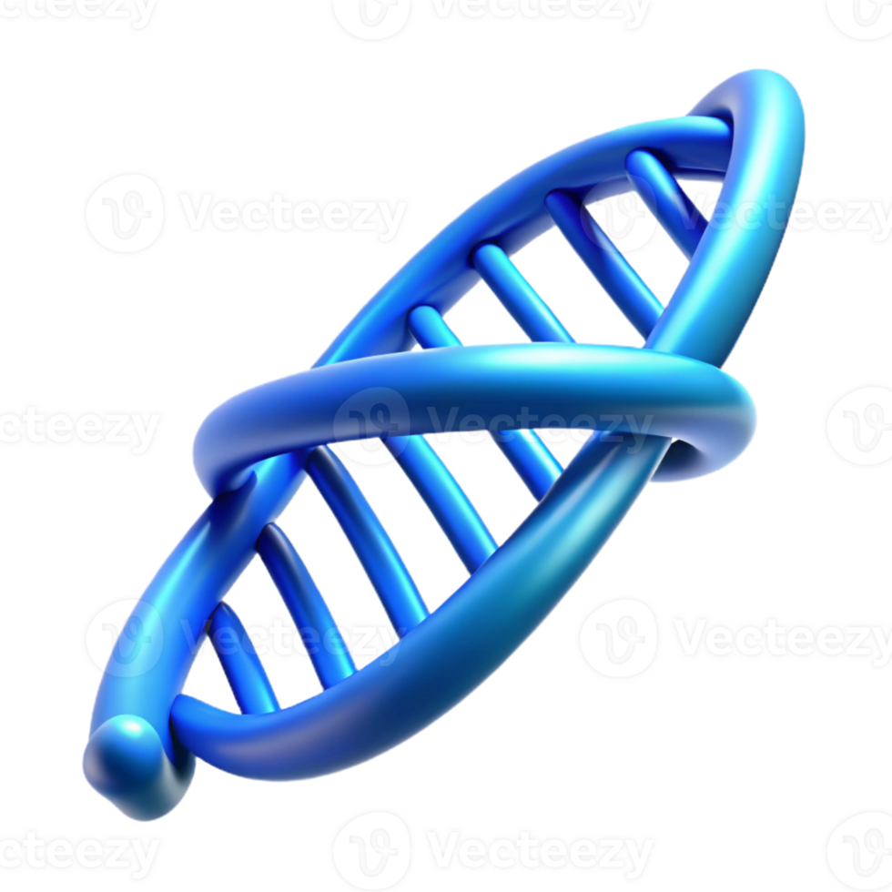 beautiful artistic A DNA strand rendered in 3D, glowing with a vibrant blue light, rotating slowly, in a scientific visualization style high resolution png
