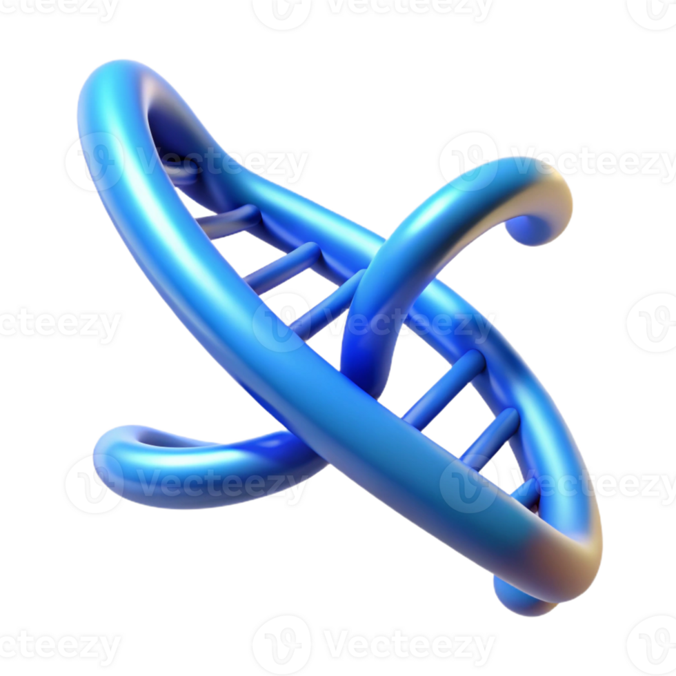 dramatic creative A DNA strand rendered in 3D, glowing with a vibrant blue light, rotating slowly, in a scientific visualization style genuine png