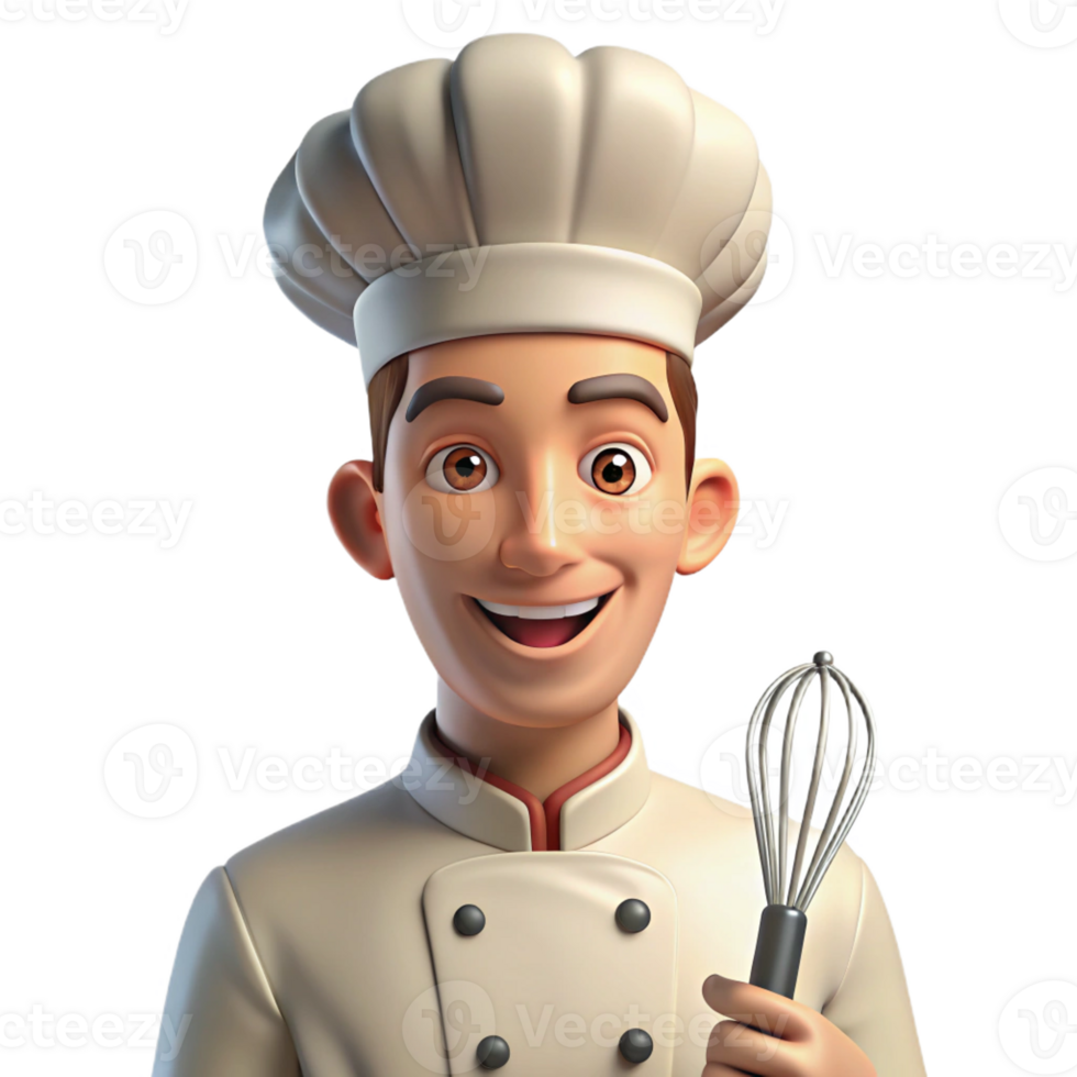 impressive minimalist Portrait of a chef with a mischievous grin, holding a whisk, brightly lit kitchen setting, pop art style authentic png