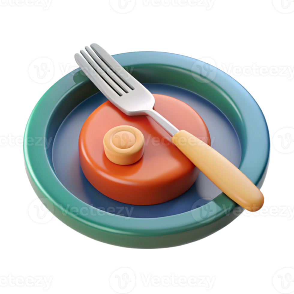 dramatic contemporary Plate of food with fork and knife, original png