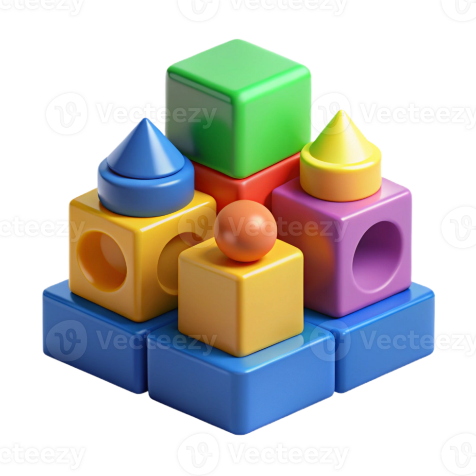 vibrant modern Building blocks, colorful, various shapes, exclusive png