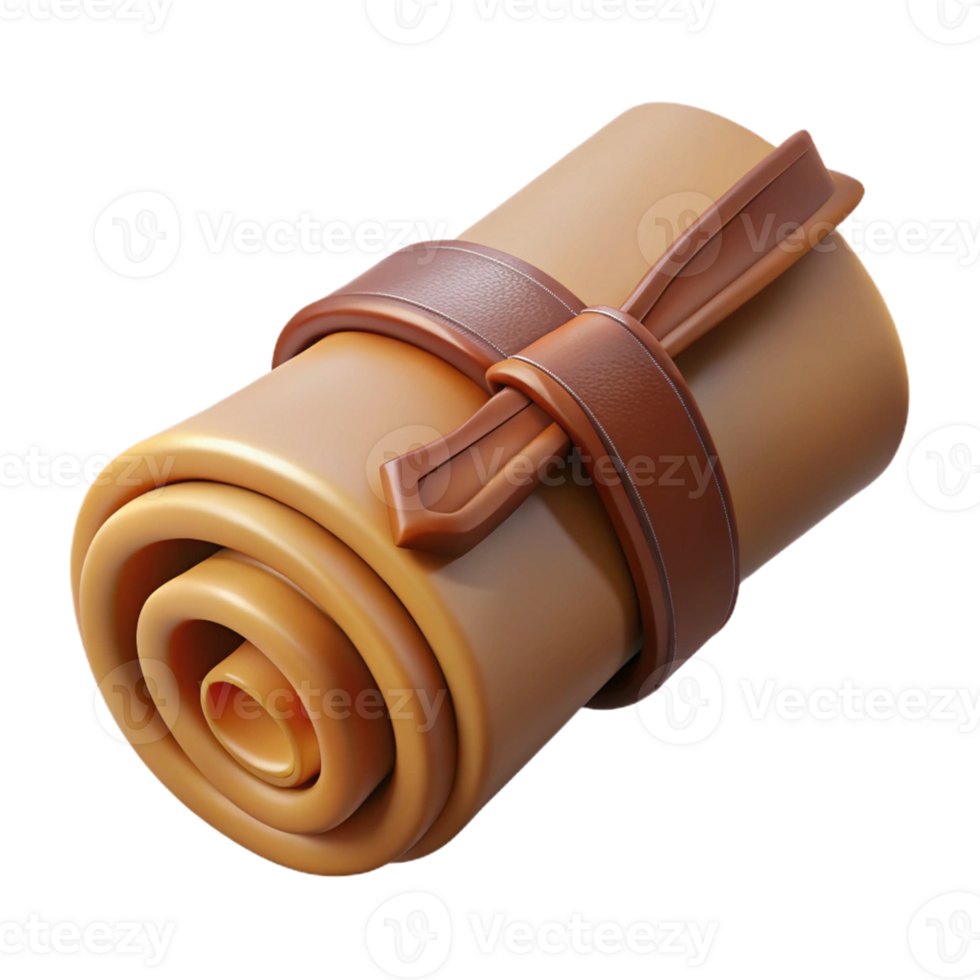 stunning classic Realistic, leather-bound treasure map, rolled up, tied with string premium png