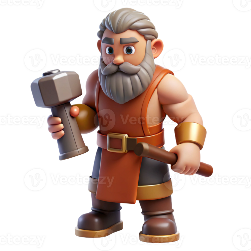 serene rustic Hephaestus, God of the Forge, holding a hammer high quality png