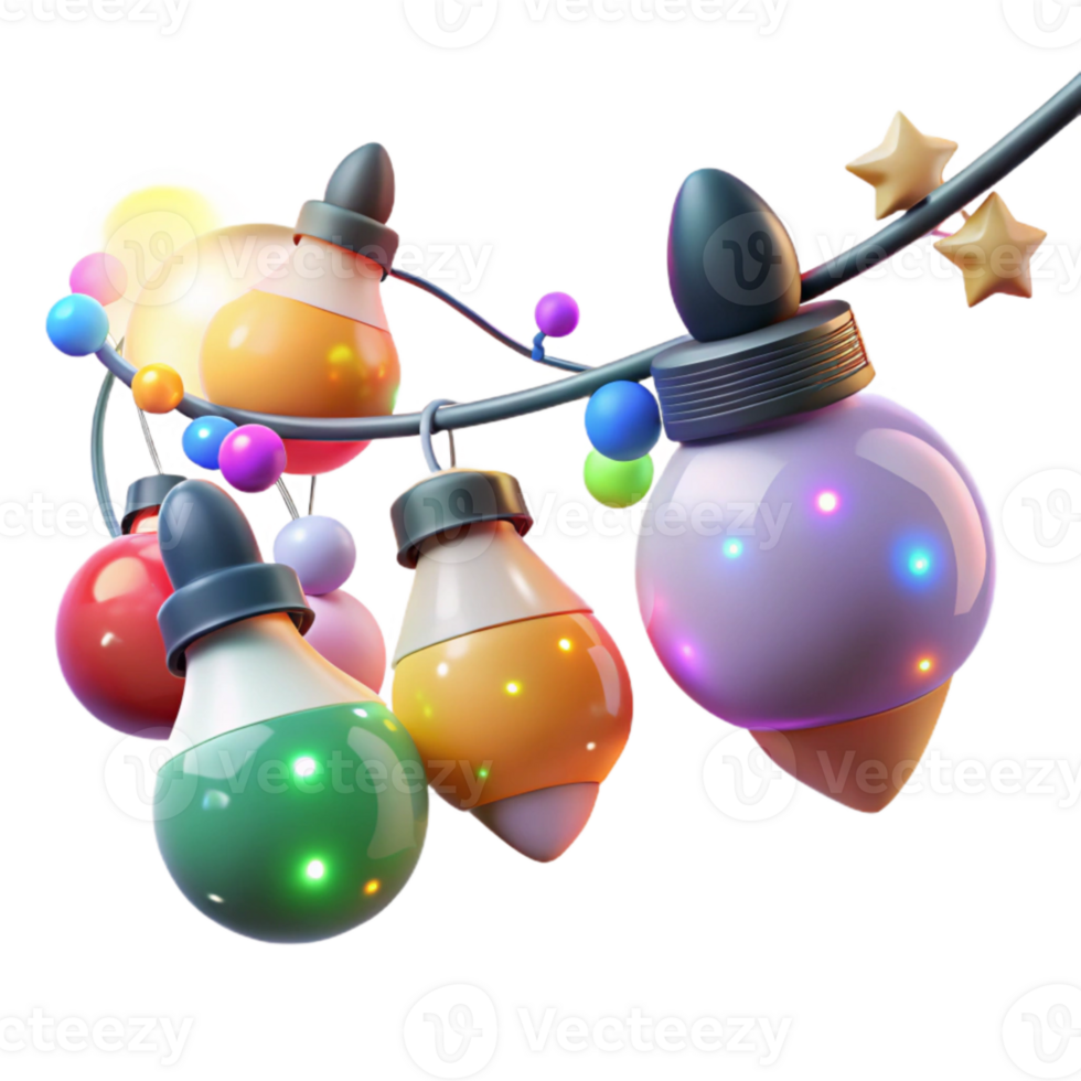 dramatic artistic Festive Lights Twinkle Colorful Bulbs Wire Cutout Xmas professional png