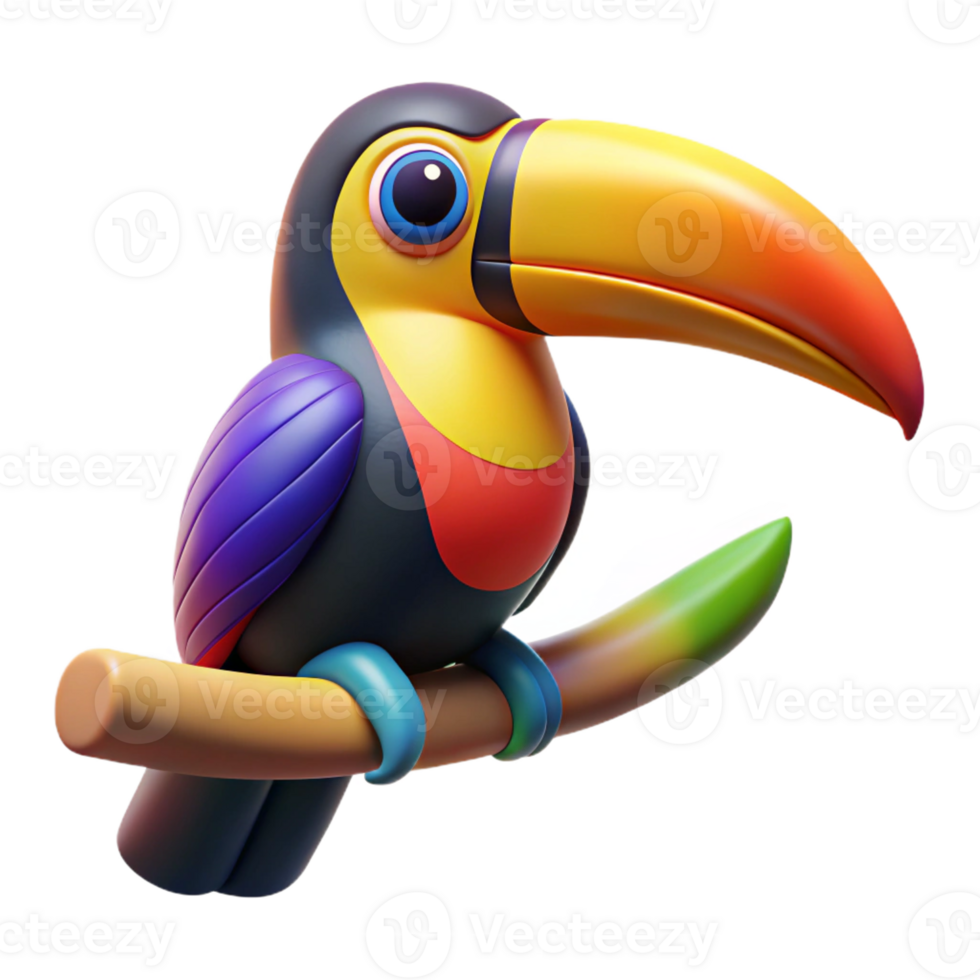 vibrant vintage A colorful toucan perched on a branch, its large beak a focal point, depicted in a vibrant, pop art style high resolution png