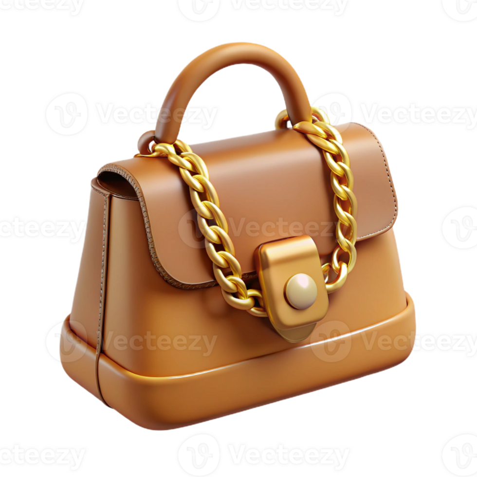 extraordinary vintage Leather handbag with gold chain, genuine png
