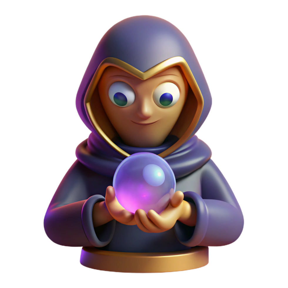 magnificent traditional A mysterious fortune teller with glowing eyes and a crystal ball, dimly lit, occult style genuine png
