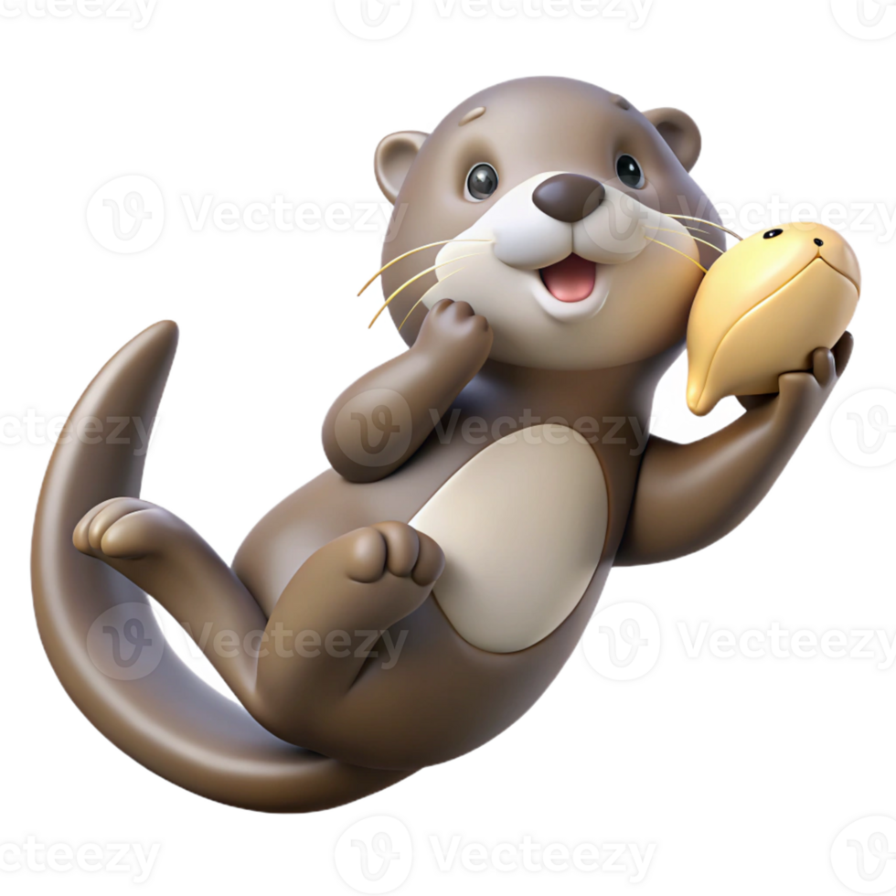 stunning abstract A playful sea otter floating on its back, holding a seashell, rendered in a charming, cartoon style detailed png