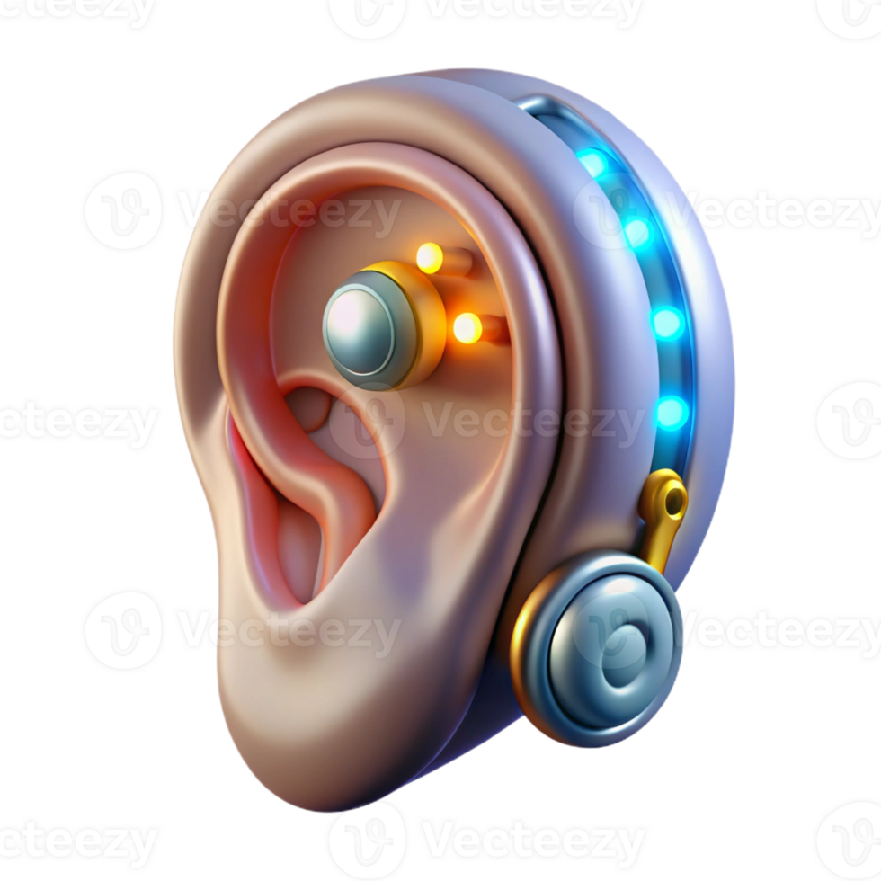 magnificent vintage Cybernetic ear implant, glowing lights, intricate circuitry authentic png