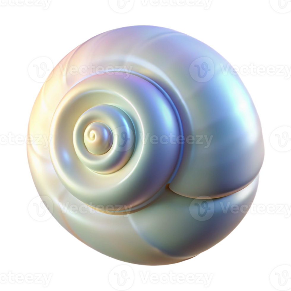 vibrant rustic A spiral seashell, pearly white with subtle iridescent hues, lit by a single beam of underwater light, ethereal style high resolution png
