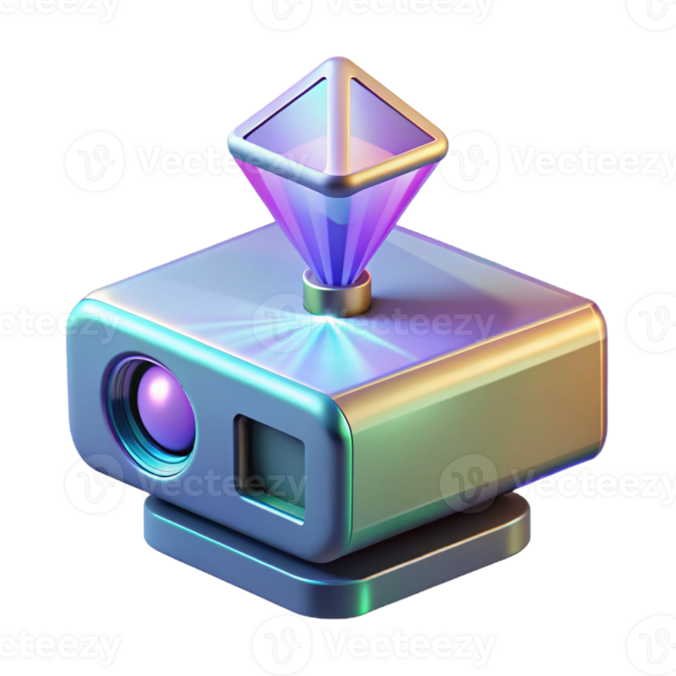 dramatic creative Holographic projector emitting a 3D model detailed png