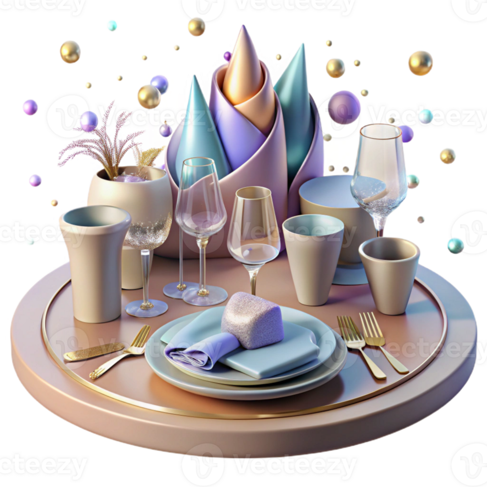 dramatic modern Festive Table Setting Plates Cutlery Decor Transparent premium png