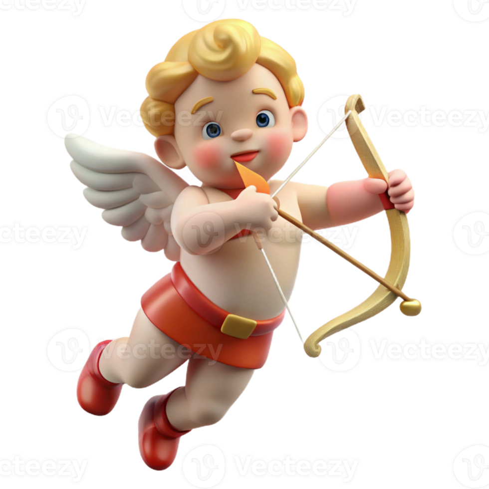 impressive minimalist Cupid, cherubic, aiming a bow and arrow, high resolution png
