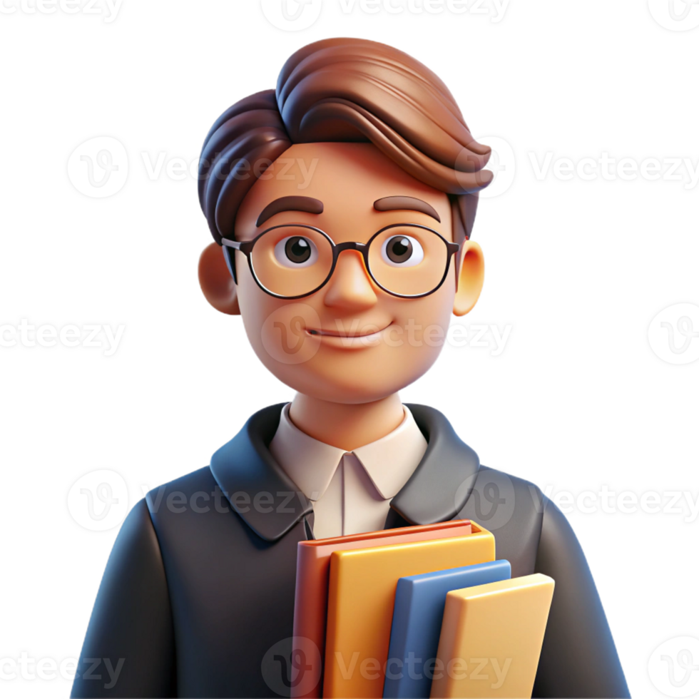 serene creative Portrait of a young student with books and a curious expression, illuminated by the warm light of a library, in a realistic, academic style detailed png