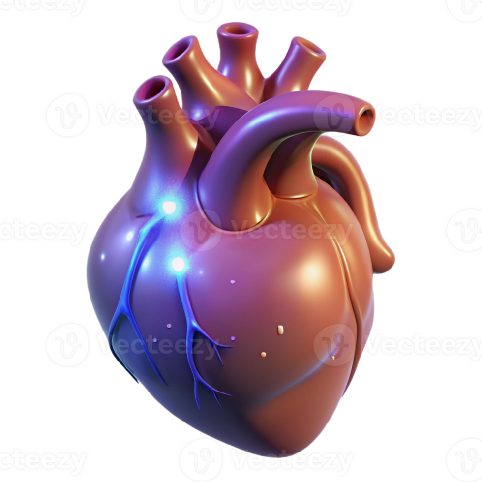 beautiful creative Realistic, human heart, anatomical, glowing with magic 4K png