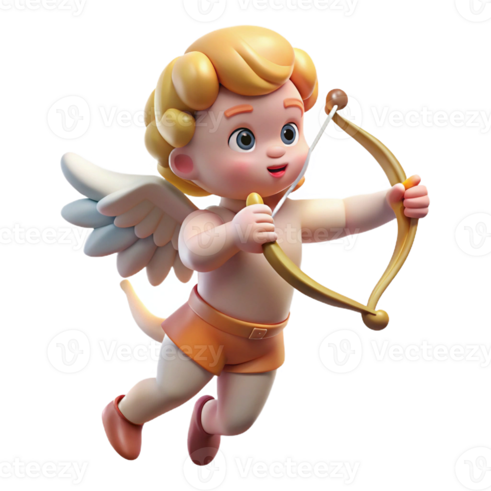 magnificent traditional Cupid, cherubic, aiming a bow and arrow, 4K png