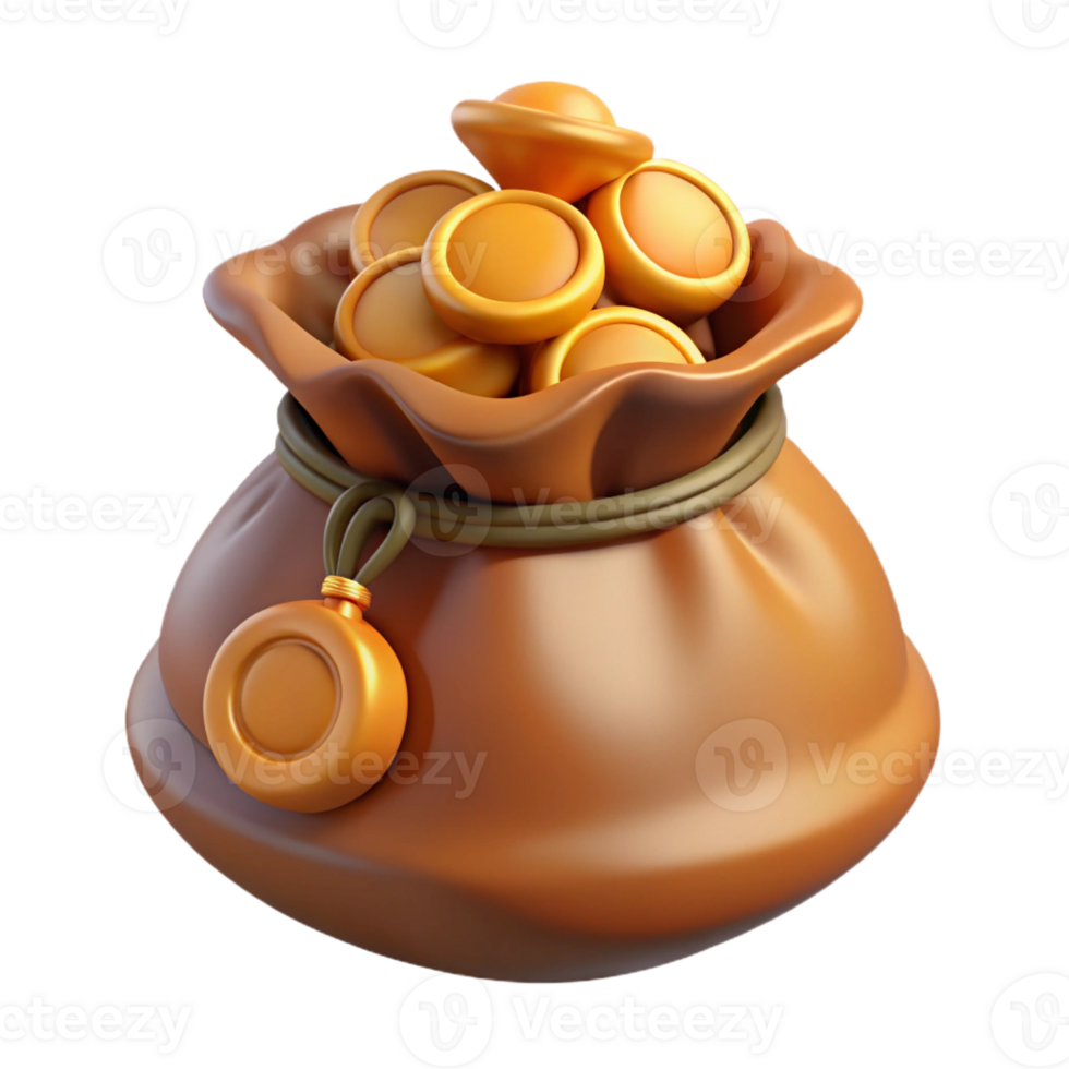 elegant artistic Bag of holding, overflowing with treasure, high resolution png