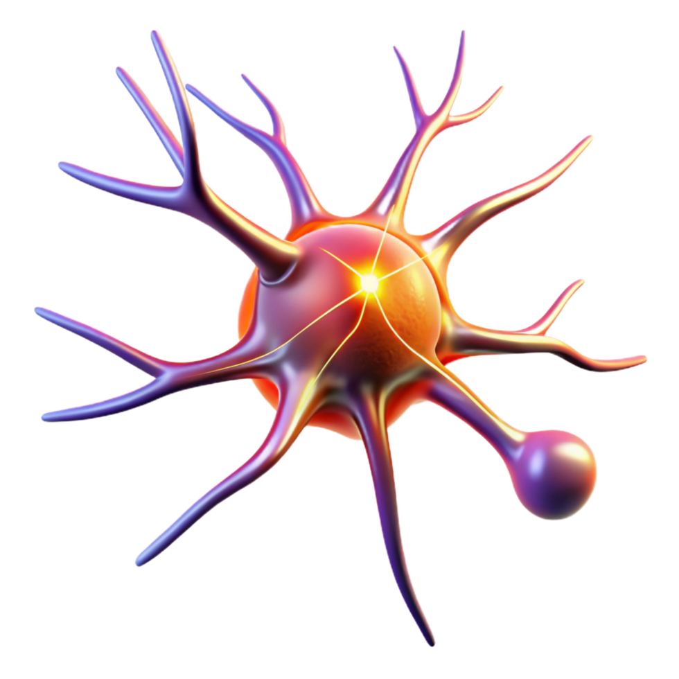 serene artistic A single neuron firing electrical impulses, vibrant colors and dynamic motion blur, scientific illustration style original png