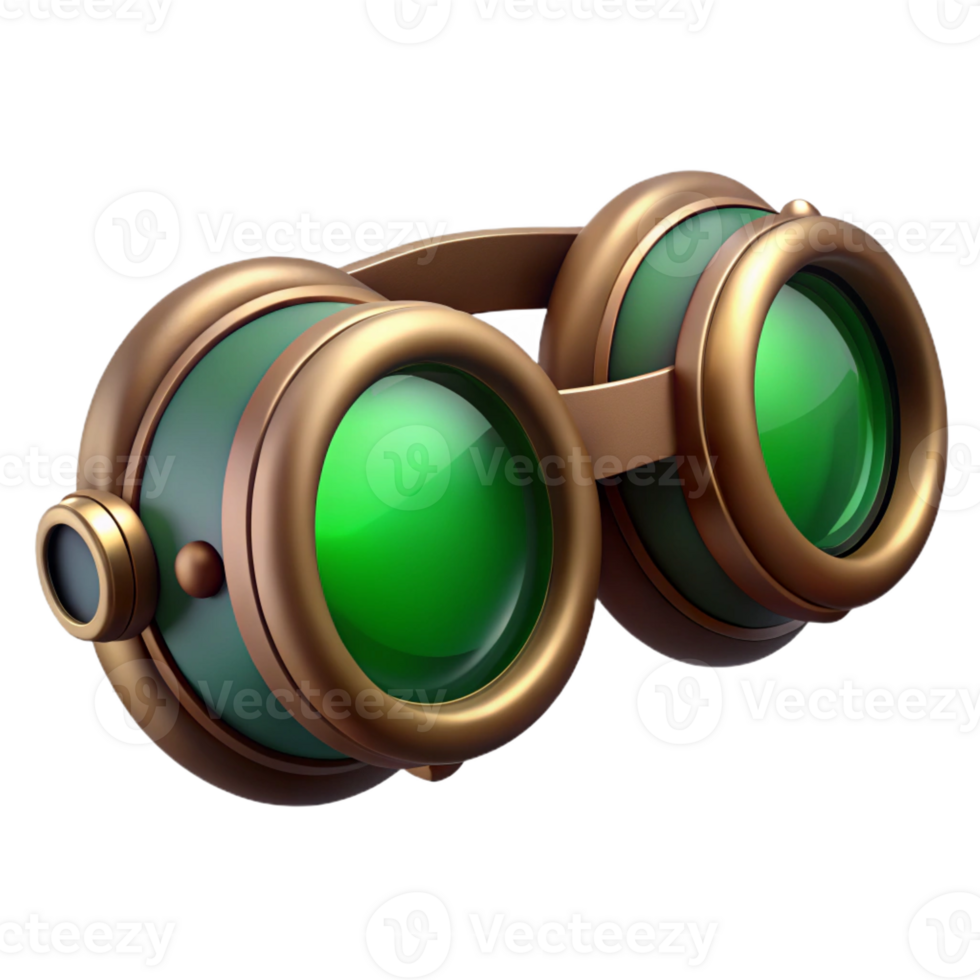 serene minimalist Steampunk goggles with green tinted lenses original png