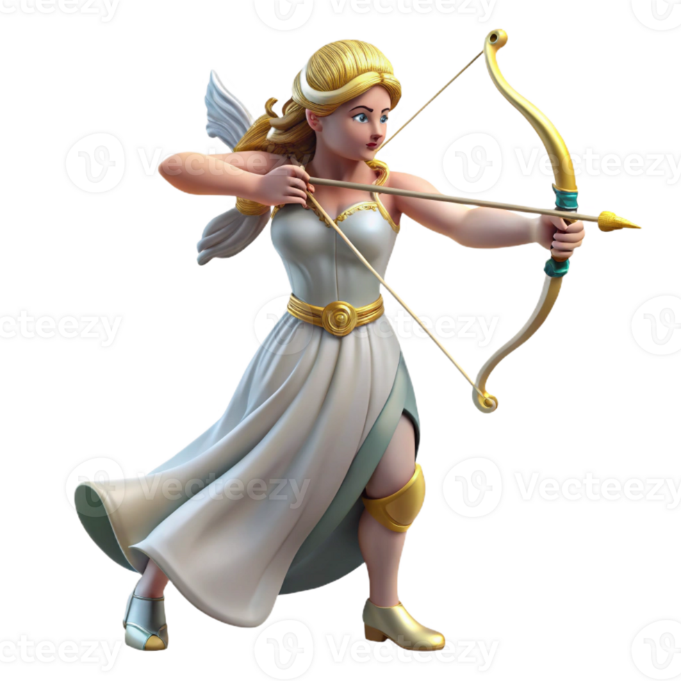 impressive rustic Artemis, Goddess of the Hunt, with a bow and arrow professional png