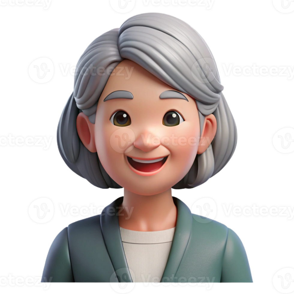 vibrant contemporary Happy senior woman with grey hair authentic png