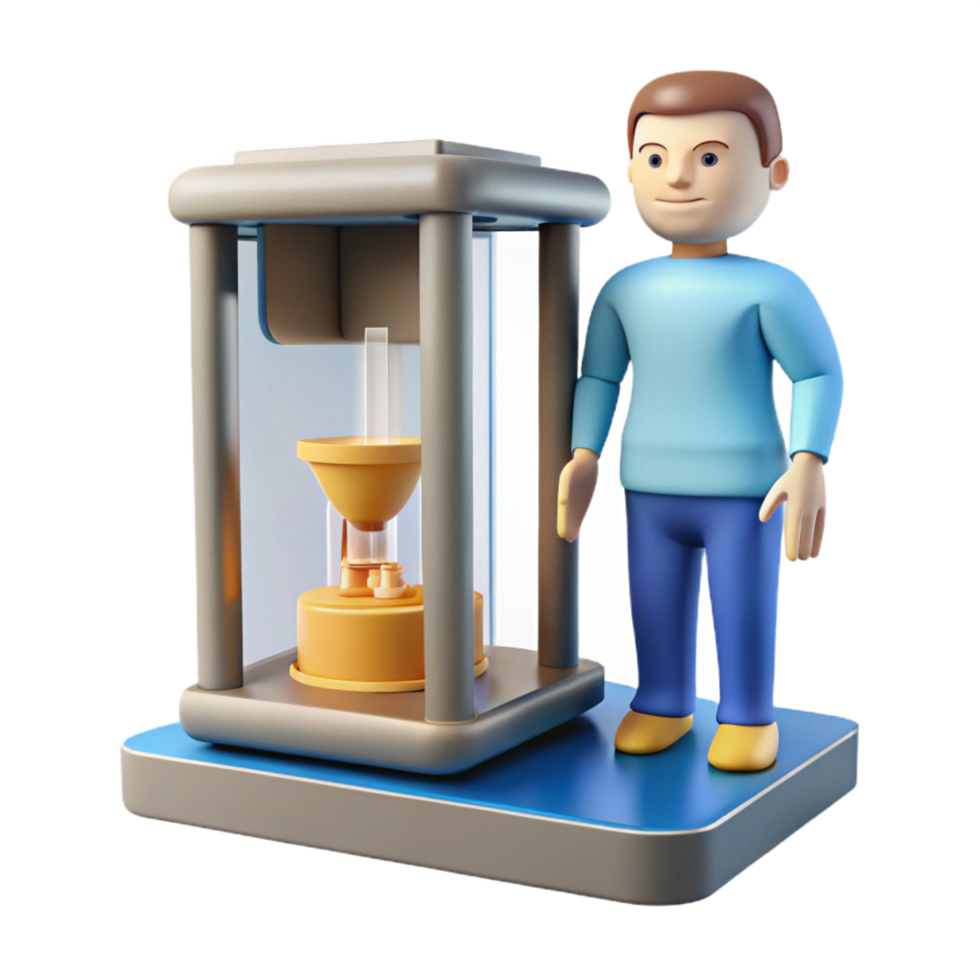 magnificent artistic A 3D printer constructing a miniature human figure, layer by layer, time-lapse effect high resolution png