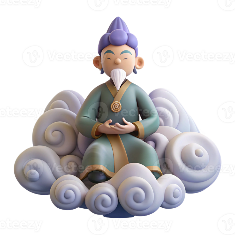 extraordinary modern A serene tengu meditating on a mountaintop, surrounded by swirling clouds, in a peaceful, spiritual style detailed png