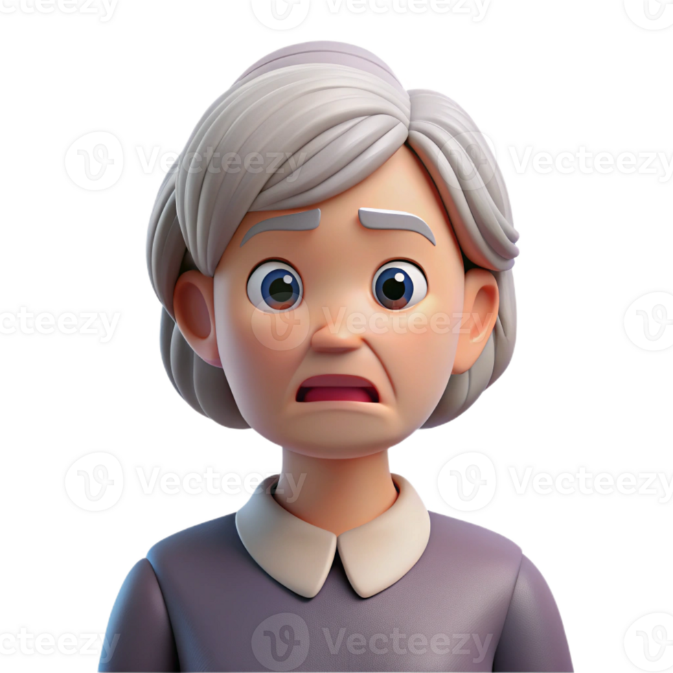 elegant minimalist Confused senior woman with furrowed brow detailed png