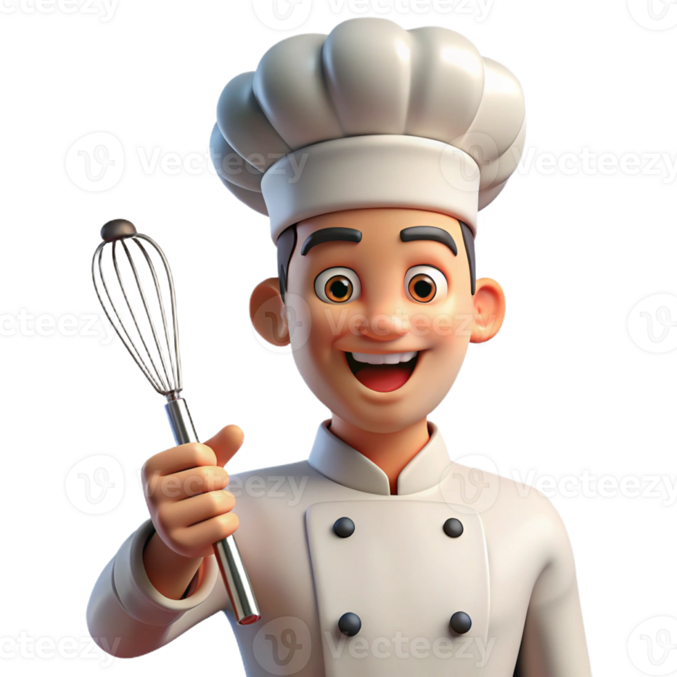 elegant traditional Portrait of a chef with a mischievous grin, holding a whisk, brightly lit kitchen setting, pop art style authentic png
