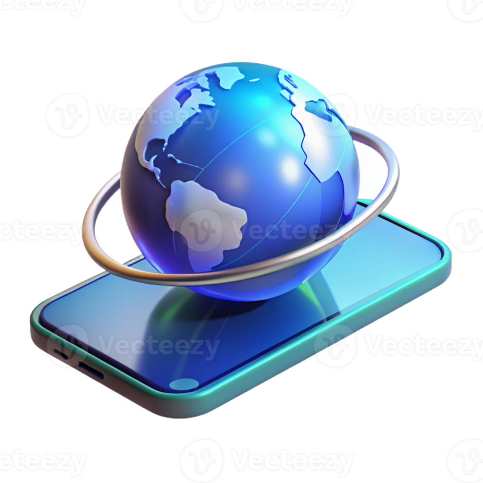 extraordinary rustic A holographic projection of Earth rotating slowly above a sleek, minimalist smartphone, cool blue lighting, futuristic style authentic png