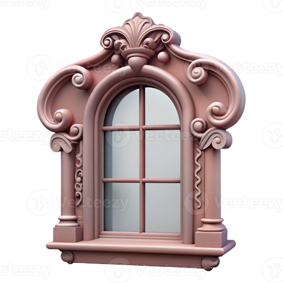 impressive abstract Victorian window frame, intricate carvings, premium png