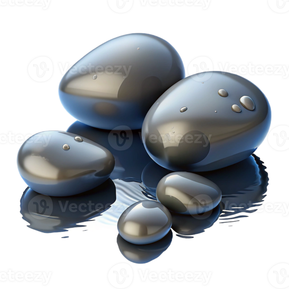 extraordinary modern A group of pebbles smoothed by water, wet and reflective, studio lighting, minimalist style premium png