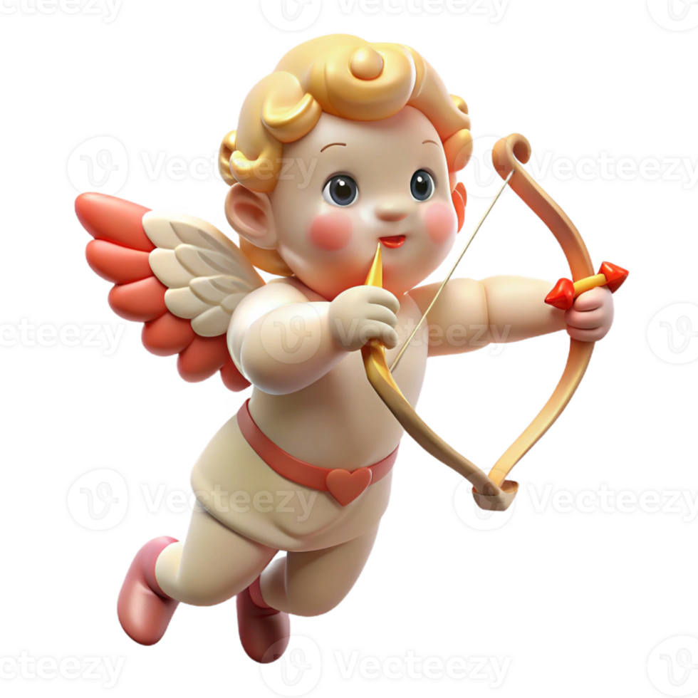 impressive rustic Cupid, cherubic, aiming a bow and arrow, premium png