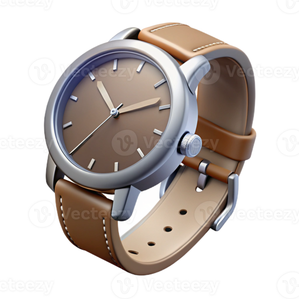 vibrant abstract Wristwatch, silver, leather band, analog display, genuine png