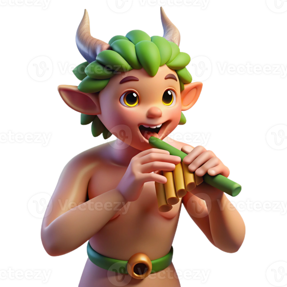 wonderful creative A mischievous satyr playing a pan flute in a sun-drenched forest glade, surrounded by playful nymphs, in a vibrant, Impressionistic style original png
